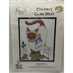 Cross Stitch Siamese Cat - Golden Bee 1990 Counted Kit with Frame - 60382